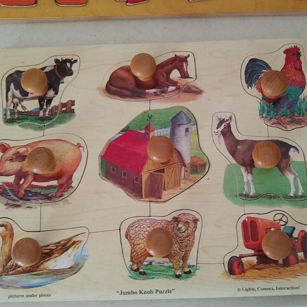 Melissa & Doug Jumbo Wood Knob Puzzle Farm Animals #310 (9 Pieces) Vintage